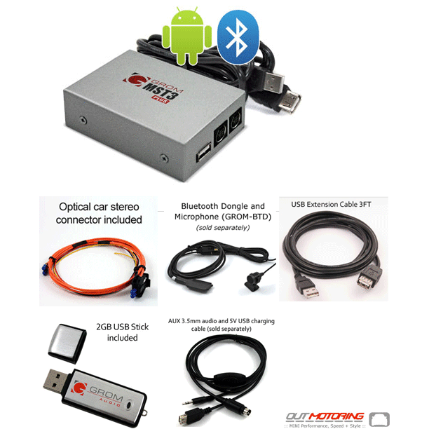 GROM-MST3-BMW0 USB Blutooth Android iPhone Interface: Gen2 R56 R57 R - MINI  Cooper Accessories + MINI Cooper Parts