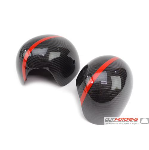 Side Mirror Caps: Gen3: Carbon Fiber w/ Red Stripe